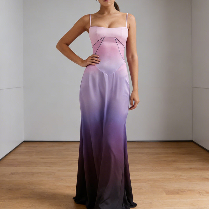 Damen Elegantes Abendkleid mit floralem Oberteil und schmalen Spaghetti-Trägern Drune