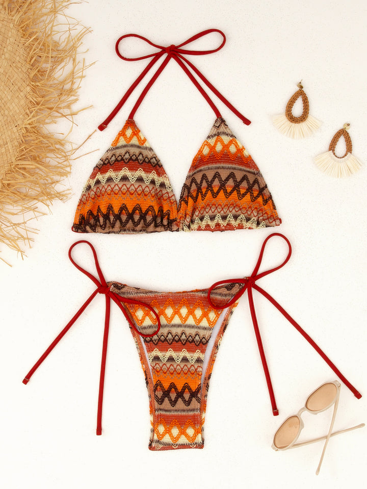 Damen Triangel-Bikini mit fröhlichem Muster und verstellbaren Bändern Drune