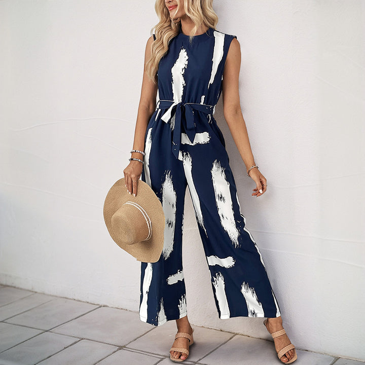 Damen Jumpsuit mit modernem Streifenmuster und praktischen Bindegürtel Drune