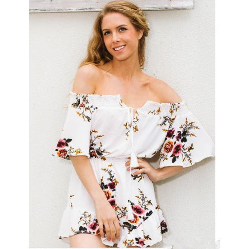 Damen Off-Shoulder Playsuit mit floralem Design und Rüschendetails Drune