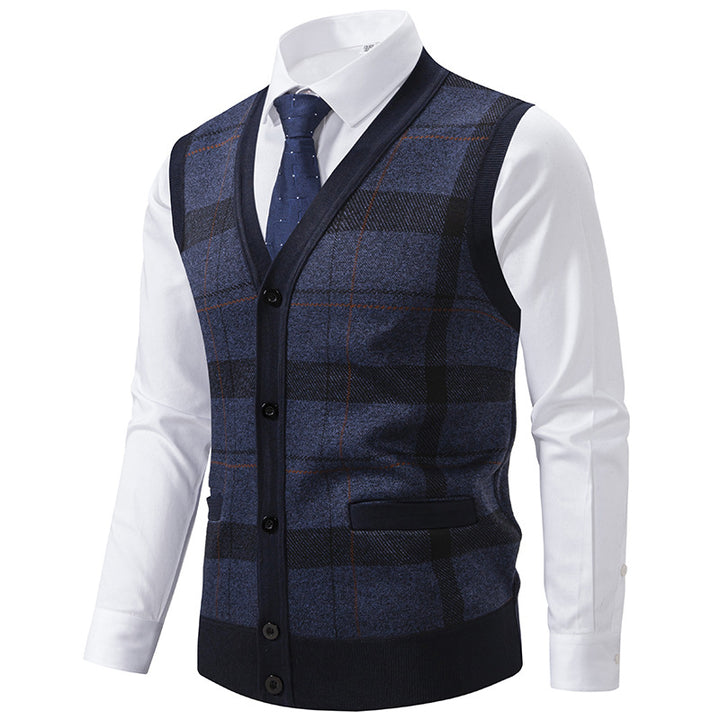 Herren elegante Strickjacke mit modernem Karomuster Drune