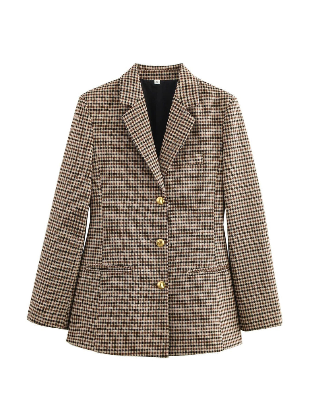 Damen karierten Blazer mit goldenen Knöpfen und praktischen Taschen Drune