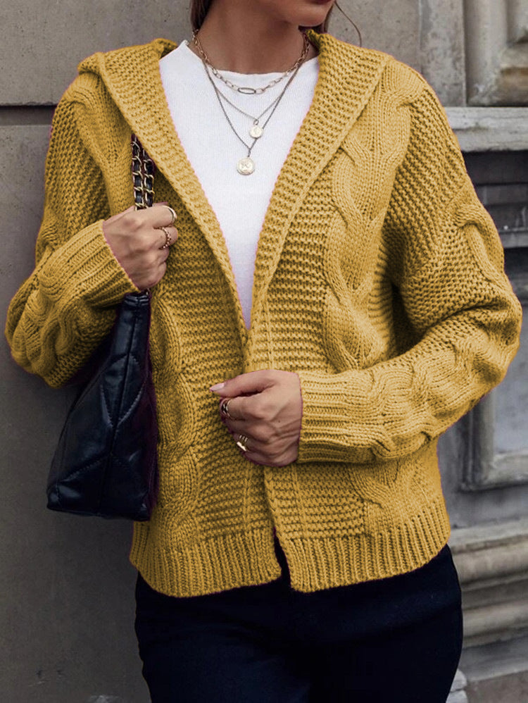 Damen Grobstrick-Cardigan mit Kapuze und strukturiertem Zopfmuster Drune
