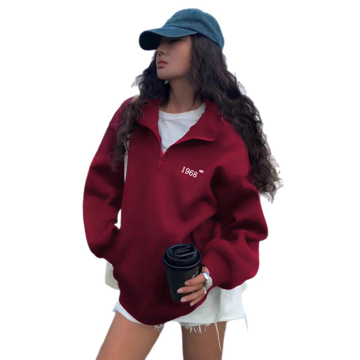 Damen nan oversized Halbzip-Sweatshirt mit hohem Stehkragen, Kängurutasche und lässigem Oversize-Schnitt Drune