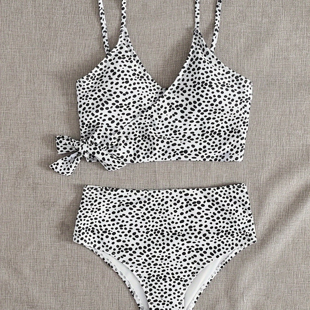Damen Wickel-Bikini-Set mit hohem Bund und eleganten Polka Dots Drune