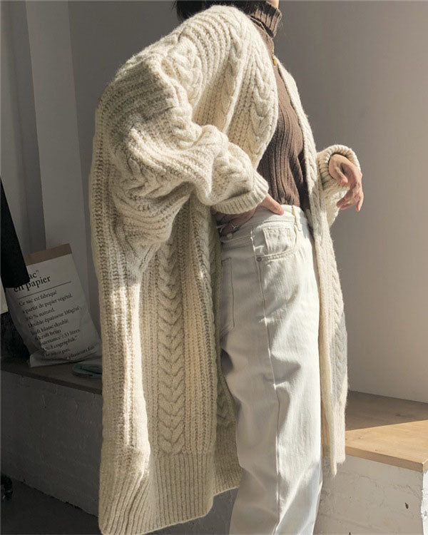 Drune Retro einfach verdickt lose verdrehte lange Strickjacke