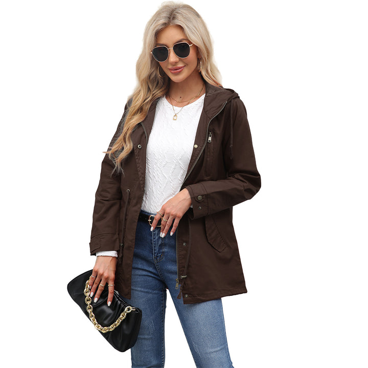 Damen nan leichter Parka mit Kapuze, Kordelzug und verdecktem Reißverschluss Drune