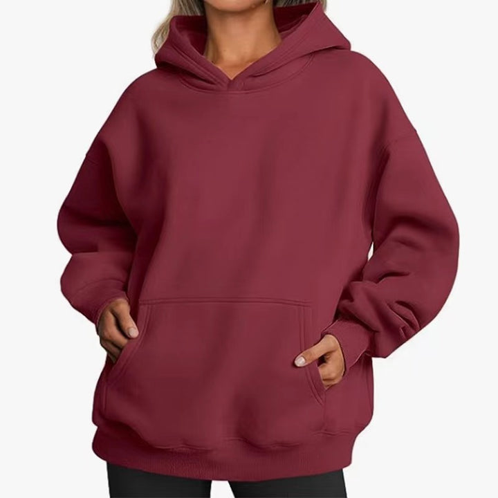 Damen nan Oversize-Kapuzenpullover mit Raglanärmeln, Kängurutasche und weichem Fleece-Innenfutter Drune