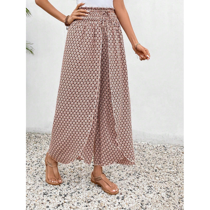 Damen weite Palazzo-Hose mit elastischem Bund und angesagtem Muster Drune