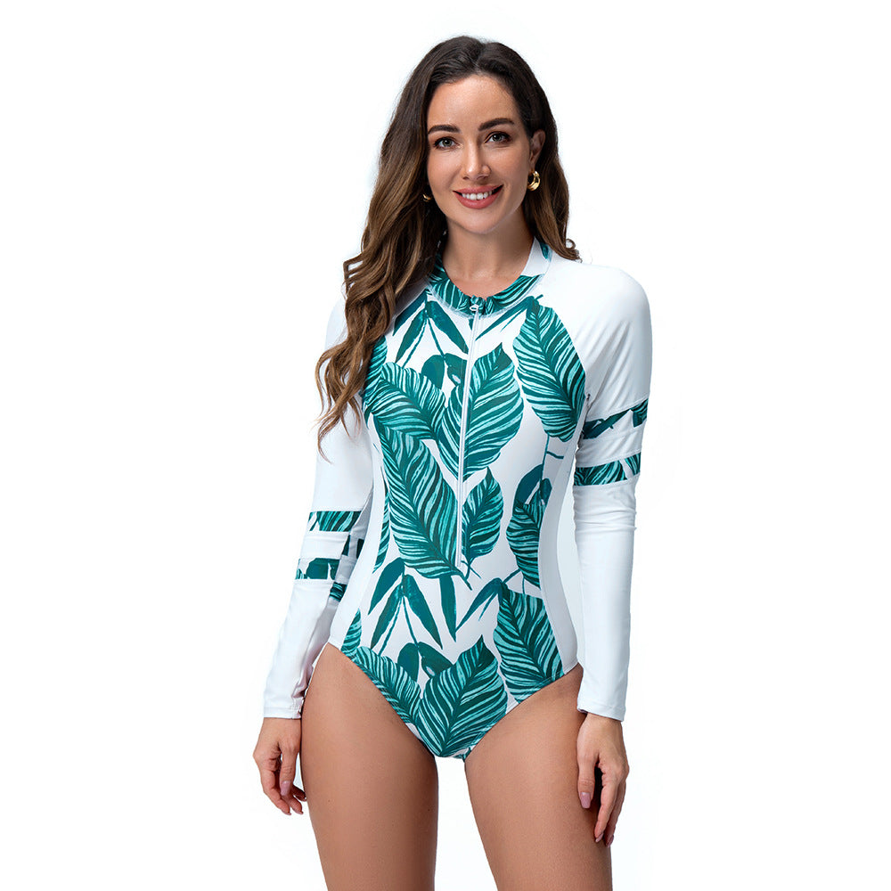 Damen Langarm-Schwimmanzug mit exotischem Blätterdesign Drune