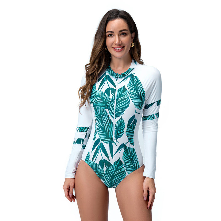 Damen Langarm-Schwimmanzug mit exotischem Blätterdesign Drune