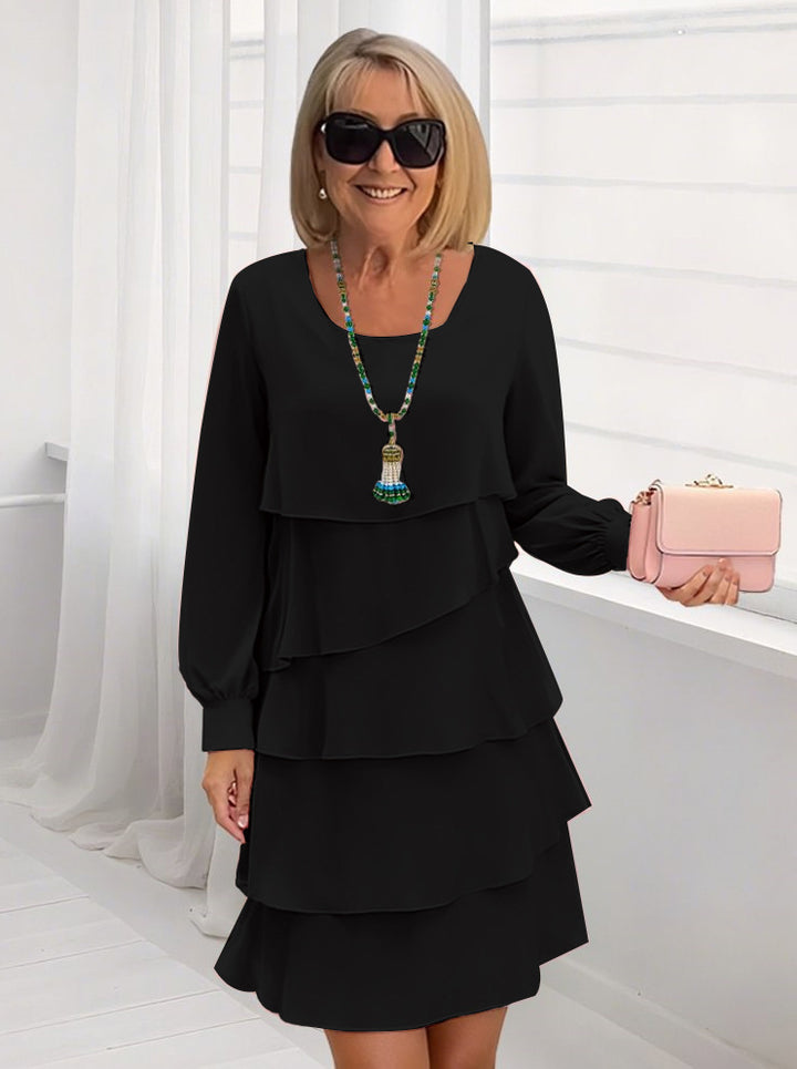 Damen schickes Rüschensommerkleid mit Langarm Drune