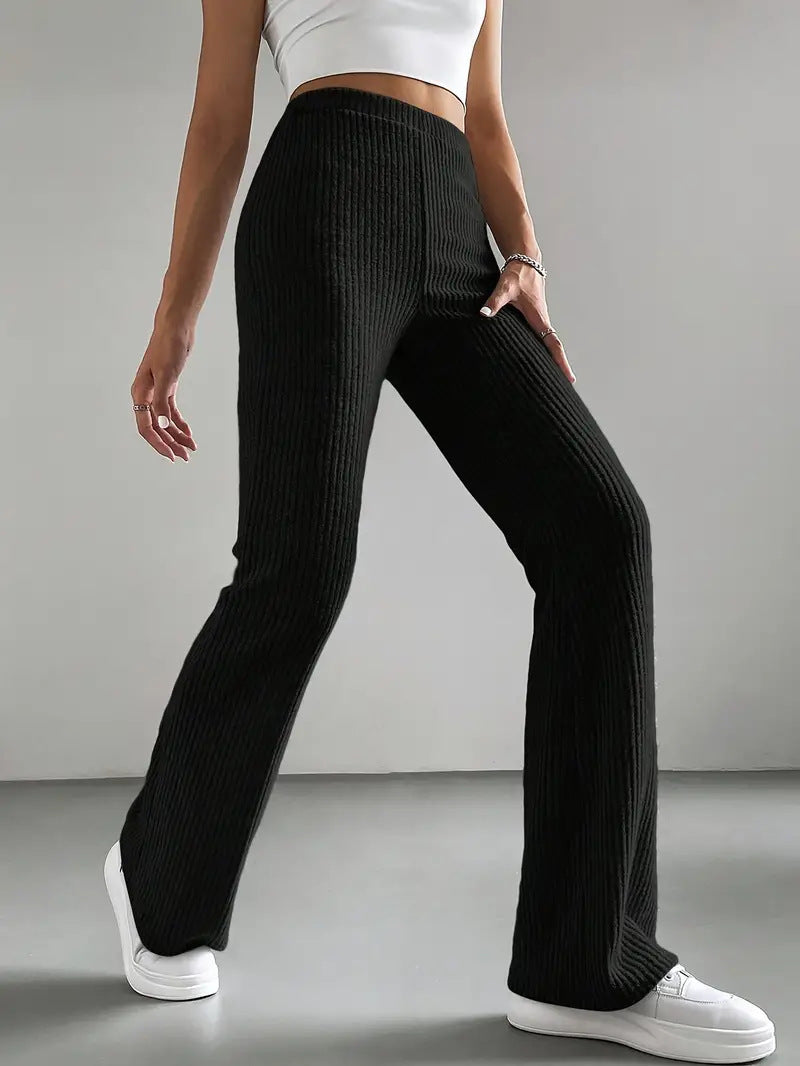 Damen Hochtaillierte Flared-Hose mit Rippstruktur Drune
