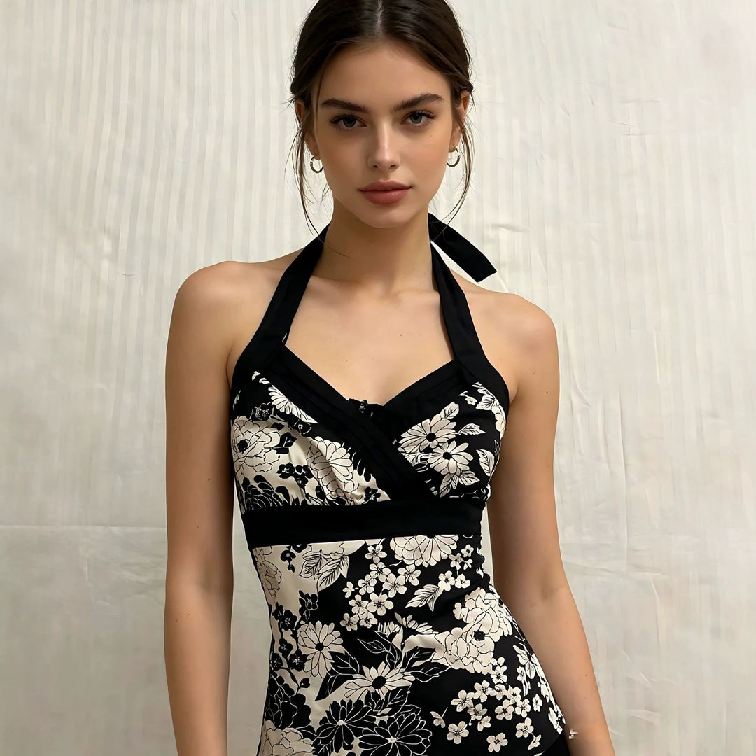 Damen elegantes Haltertop mit floralem Design Drune