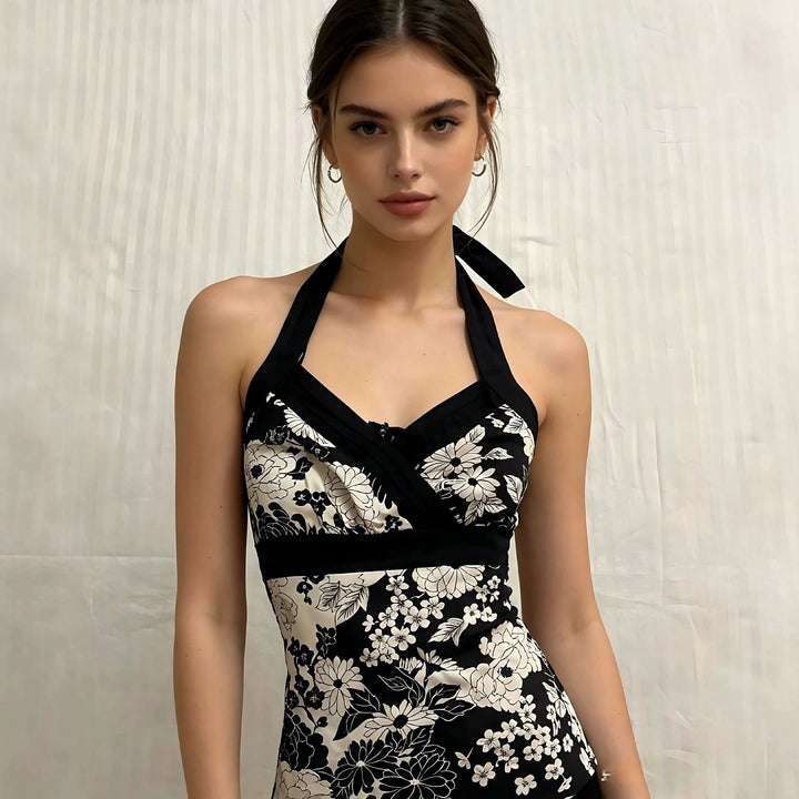 Damen elegantes Haltertop mit floralem Design Drune