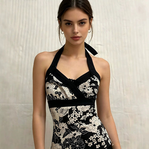 Damen elegantes Haltertop mit floralem Design Drune