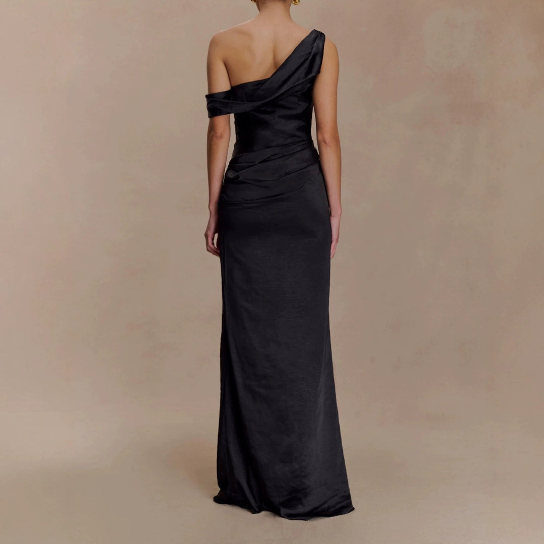 Damen Elegantes asymmetrisches Maxikleid mit raffinierter Drapierung Drune