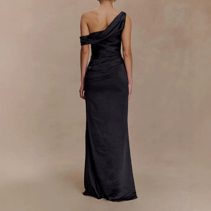 Damen Elegantes asymmetrisches Maxikleid mit raffinierter Drapierung Drune