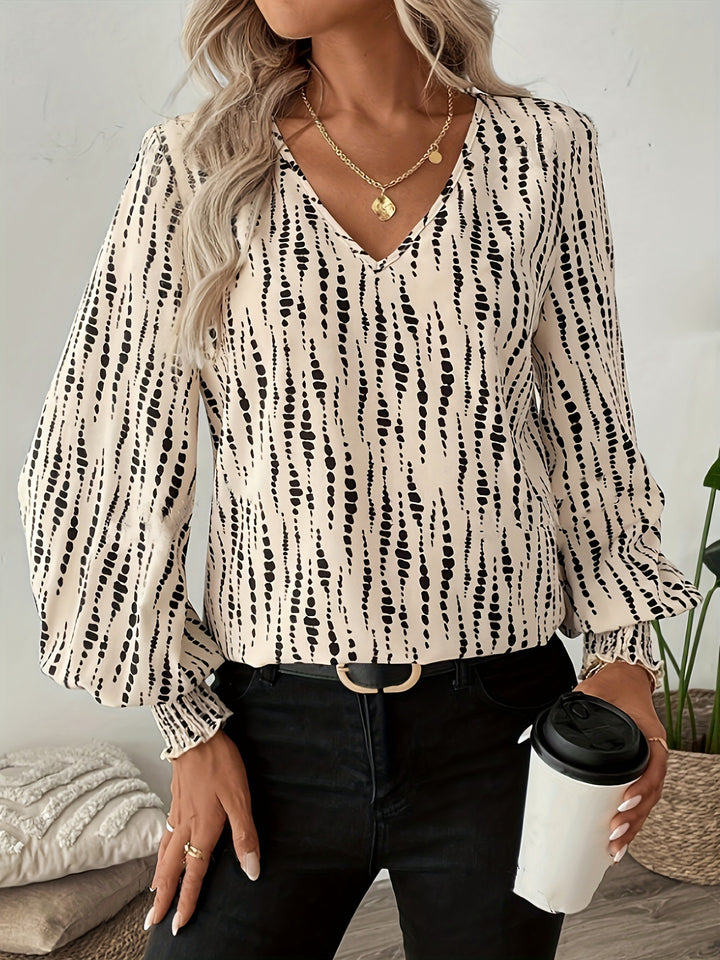 Damen Bluse mit V-Ausschnitt und Puffärmeln Drune