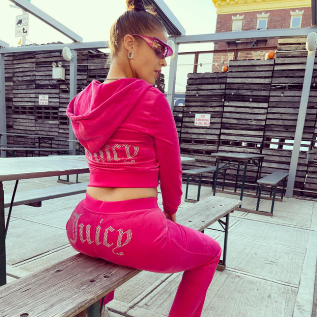 Damen nan luxuriöser Velours Trainingsanzug mit Reißverschlussjacke und Jogginghose Drune