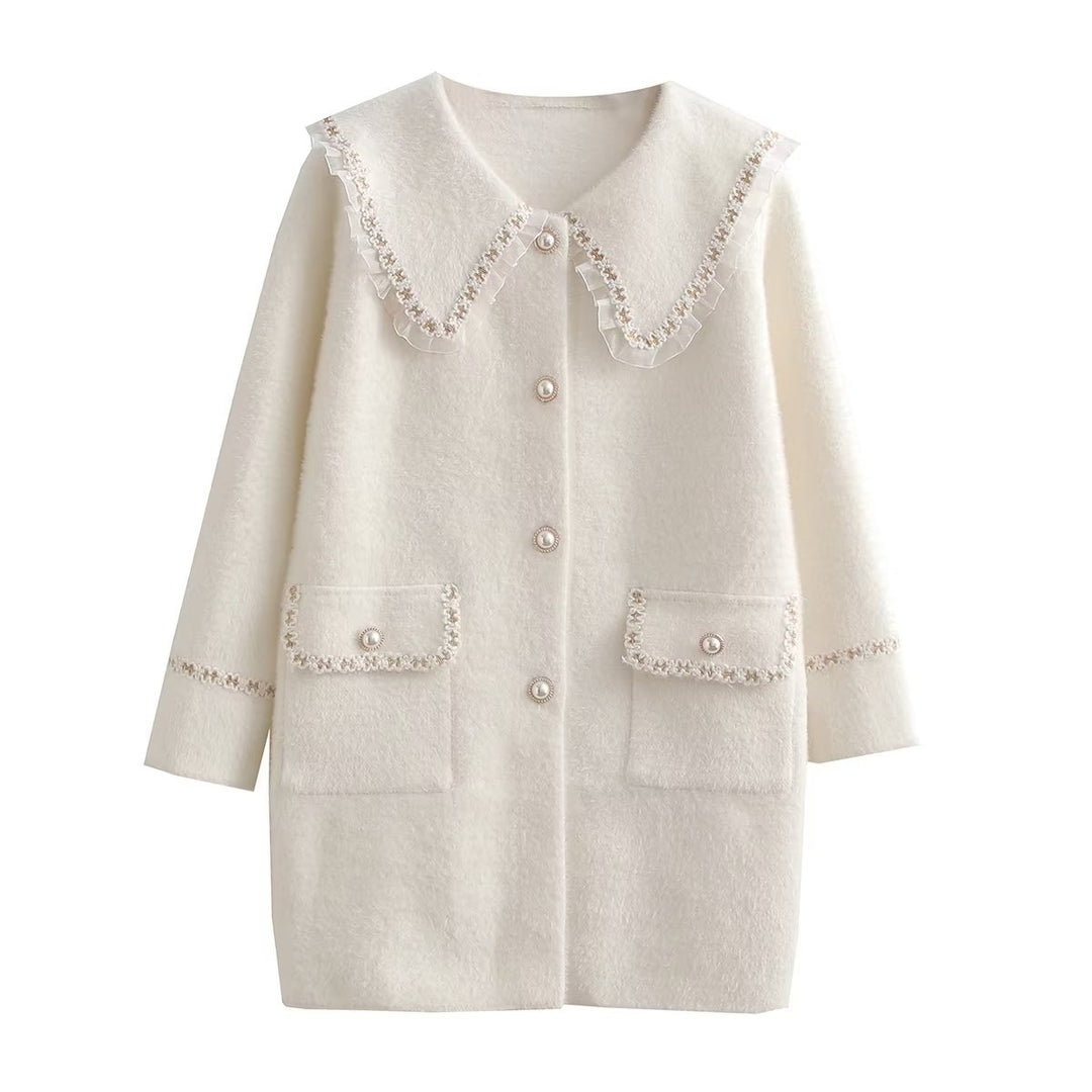Damen Langarmjacke mit dekorativem Kragen und funktionalen Taschen Drune
