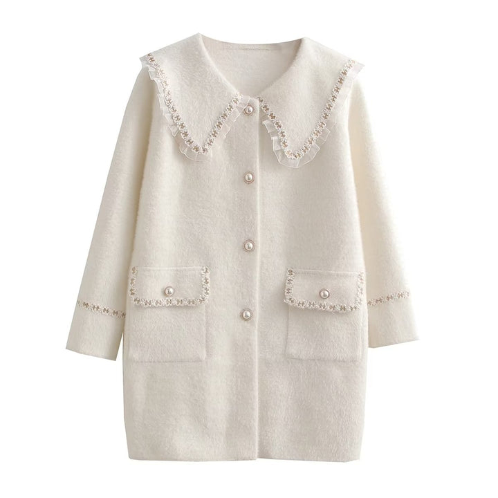 Damen Langarmjacke mit dekorativem Kragen und funktionalen Taschen Drune