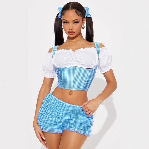 Damen Vokuhila-Top mit Puffärmeln und Rüschendetails Drune