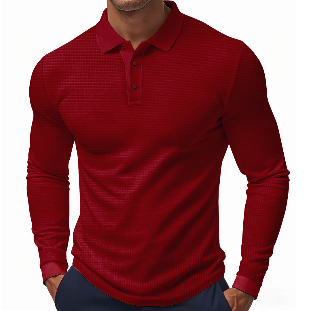 Herren Langarm-Polohemd mit strukturiertem Gewebe Drune