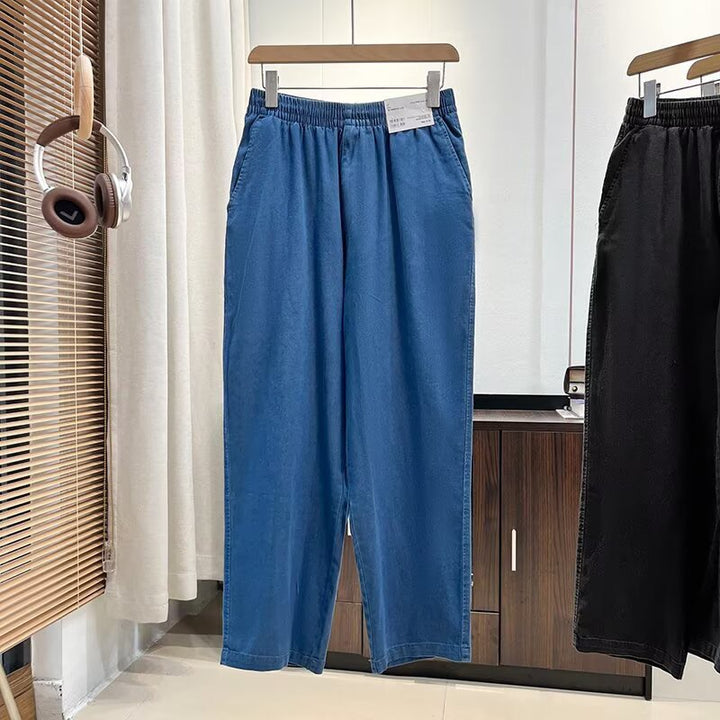 Damen Bequeme weit geschnittene Jeanspants mit elastischem Bund Drune