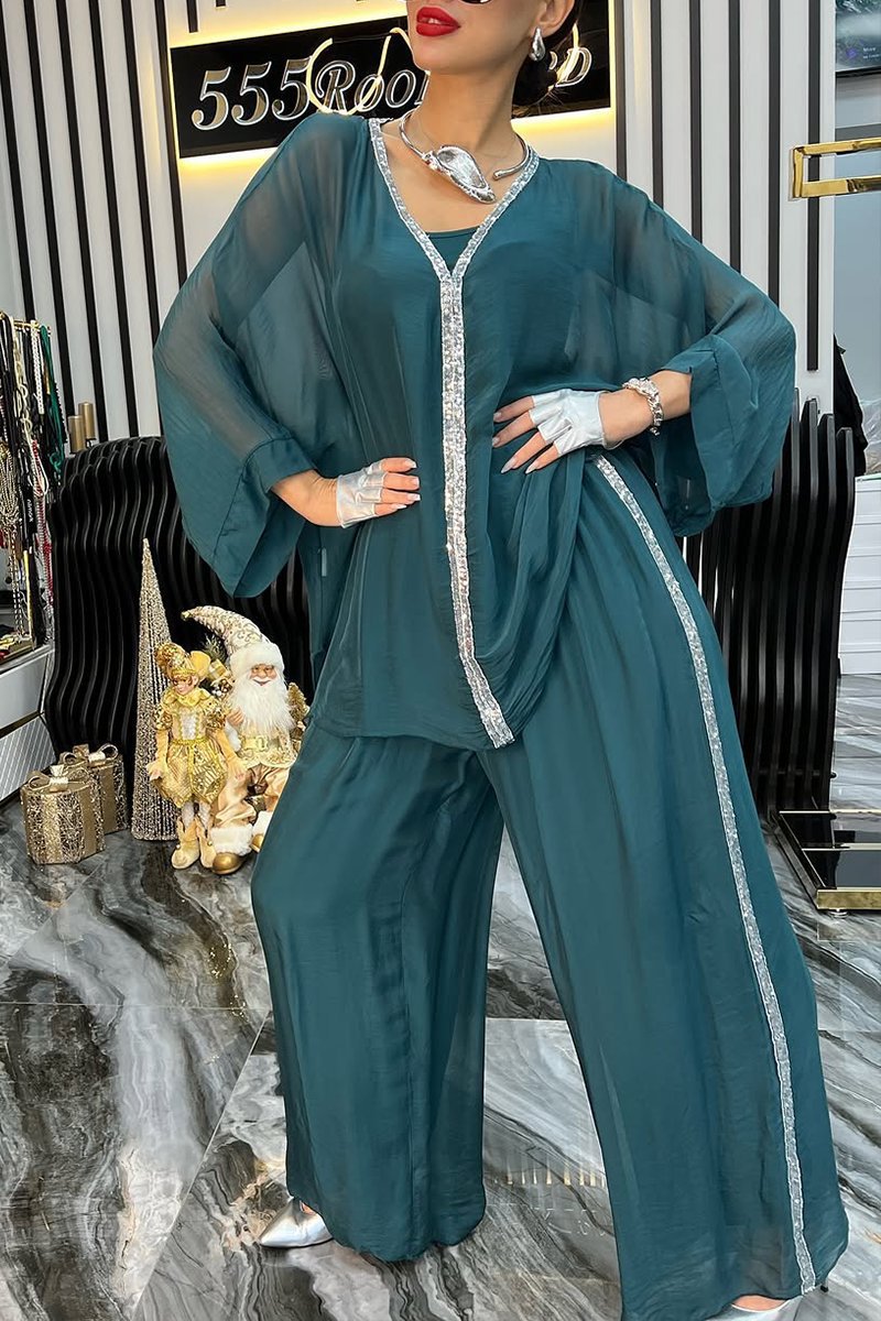 Damen luftiges Jumpsuit mit elegantem Overlay und glitzernden Details Drune