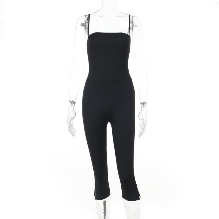 Damen stylischer Jumpsuit mit schmalem Schnitt und verstellbaren Trägern Drune