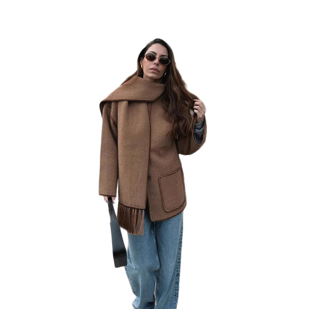 Damen oversized Mantel mit Fransendetails Drune
