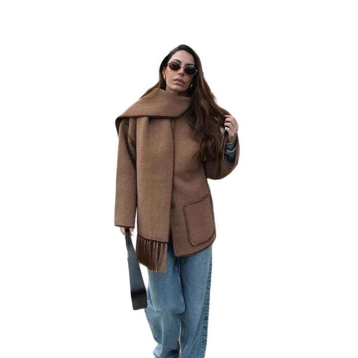 Damen oversized Mantel mit Fransendetails Drune