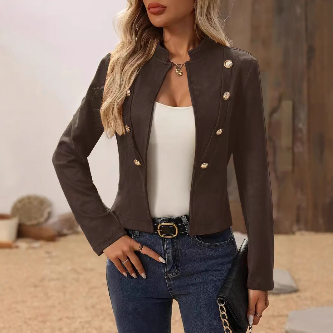 Drune | Damen Kurze Blazer Jacke Knopfverschluss Kragen