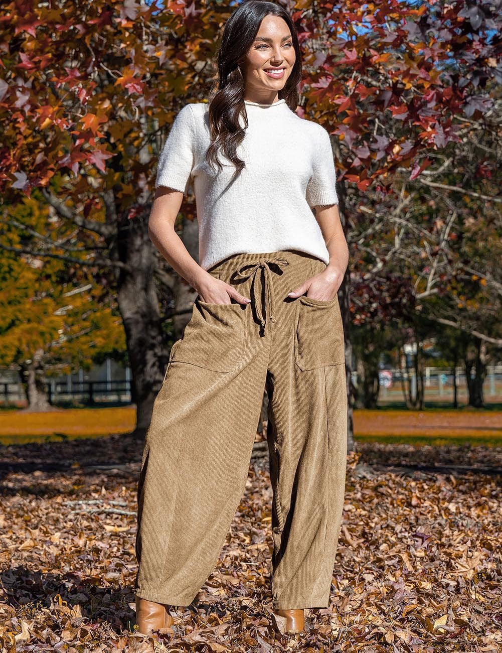 Damen Weite Velours-Hose mit verstellbarem Bund Drune