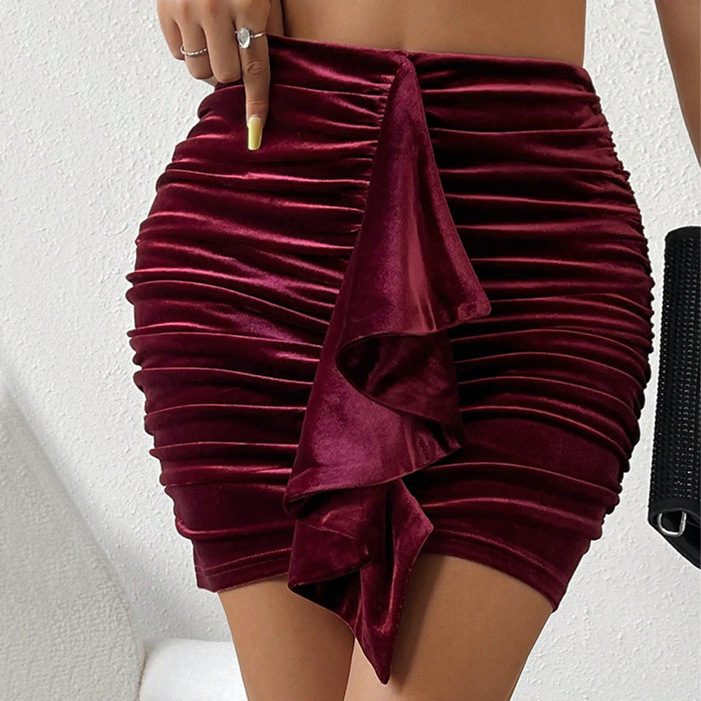 Damen Samt-Minikleid mit Rüschendetail und elastischem Bund Drune