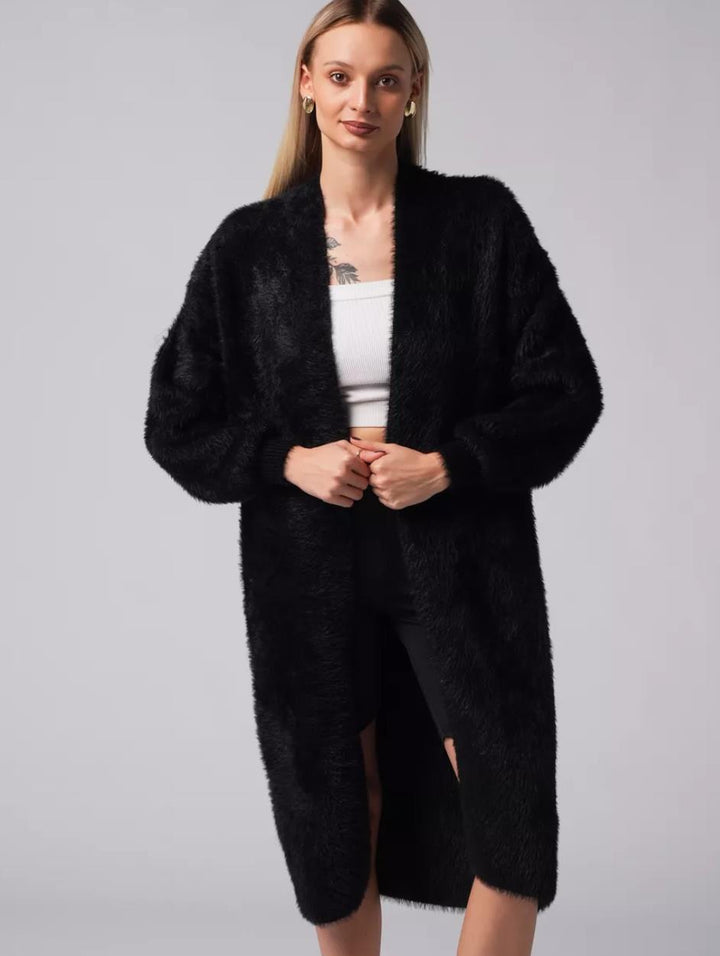 Damen Flauschiger Langstrickmantel mit seitlichem Schlitz und lockerer Passform Drune