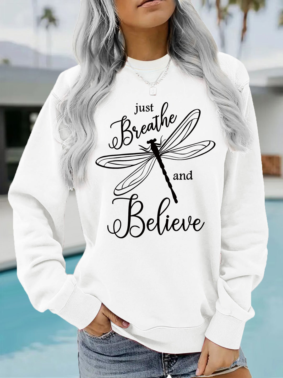 Damen Sweatshirt mit inspirierendem Drachenfliegen-Motiv und lässigem Schnitt Drune