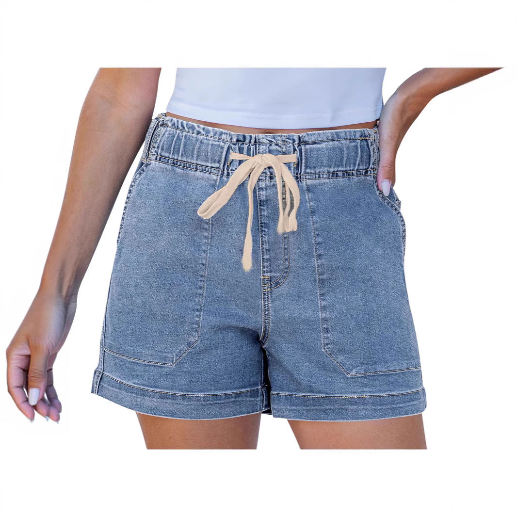 Damen bequeme Denim-Shorts mit Gummizug und praktischen Taschen Drune