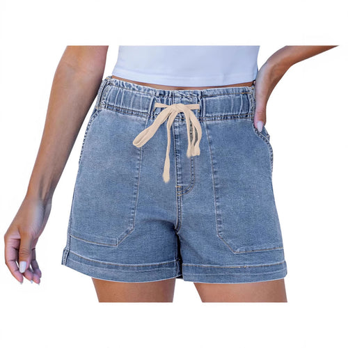 Damen bequeme Denim-Shorts mit Gummizug und praktischen Taschen Drune