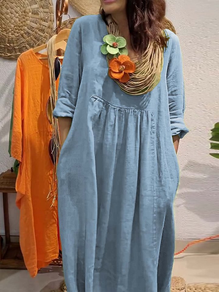 Damen Leichtes Sommerkleid mit eleganten Taschen und bequemen Zugdetails Drune