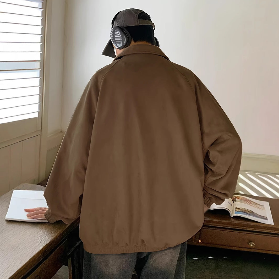 Herren lässige Overshirt-Jacke aus bequemem Softmaterial mit Druckknopfverschluss Drune