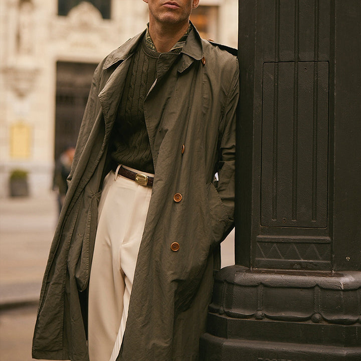 Herren Lange Trenchcoat im klassischen Stil mit praktischen Taschen Drune