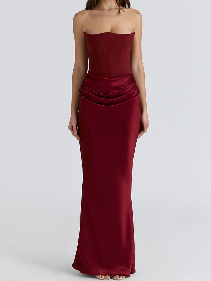 Damen Elegantes Abendkleid mit strukturiertem Corsage-Oberteil und fließendem Rock Drune