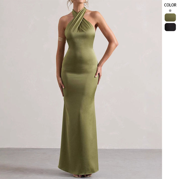 Damen Elegantes Abendkleid mit schmalem Schnitt und Nackenband Drune