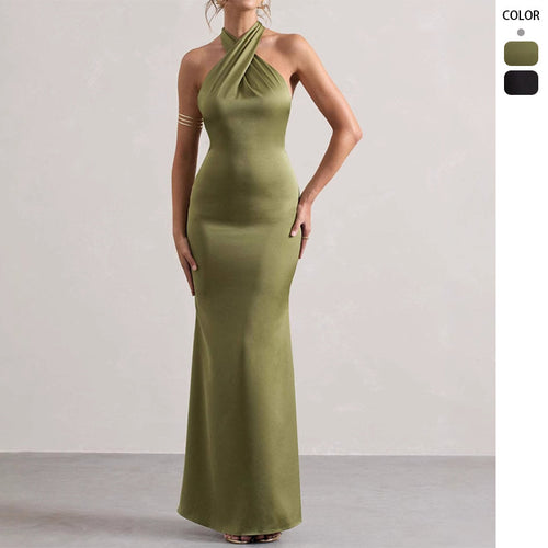 Damen Elegantes Abendkleid mit schmalem Schnitt und Nackenband Drune