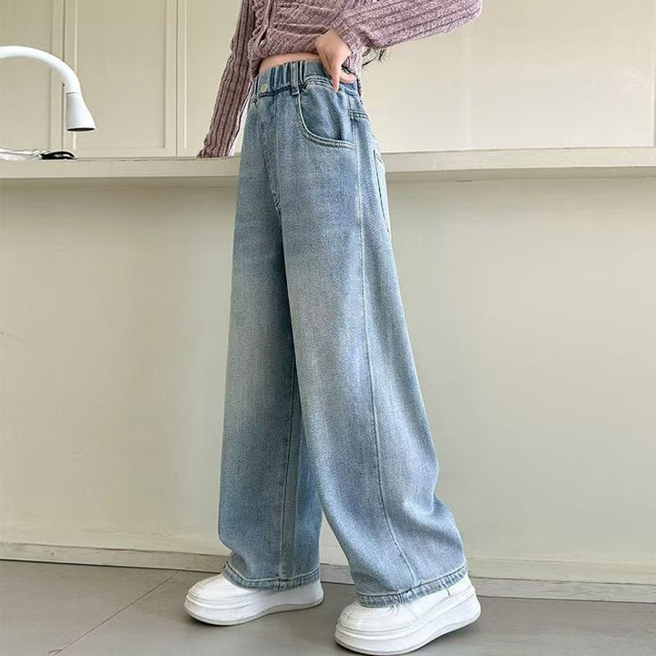 Damen weite Denim-Hose mit hoch tailliertem Schnitt Drune