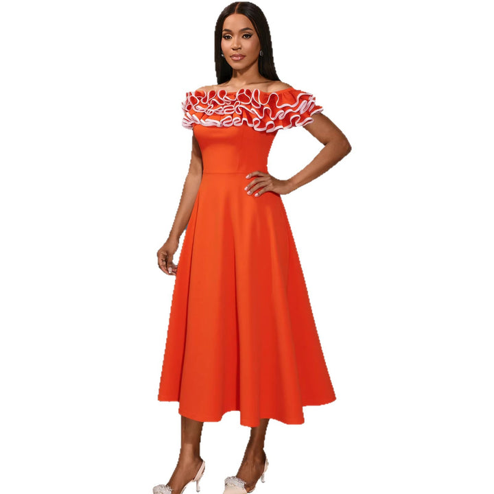 Damen A-Linien Abendkleid mit Off-Shoulder Rüsche Drune