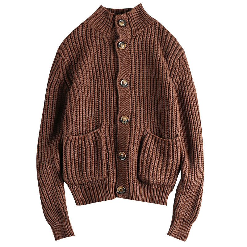 Damen Strickjacke mit großen Taschen und Knopfverschluss Drune