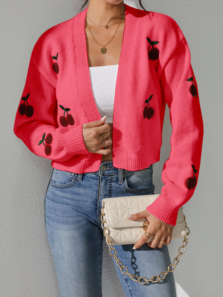 Damen Strickjacke mit floralem Kirschmuster Drune